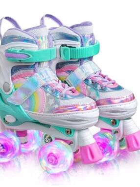 Sulifeel Rainbow Unicorn Light Up Roller Skates NWB ADJUSTIBLE SIZING